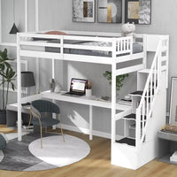 Twin Size Loft Bed with Stairs and Desk, Solid Wood Loft Bed with Staircase and Storage, Stairway High Loft Bed Frame