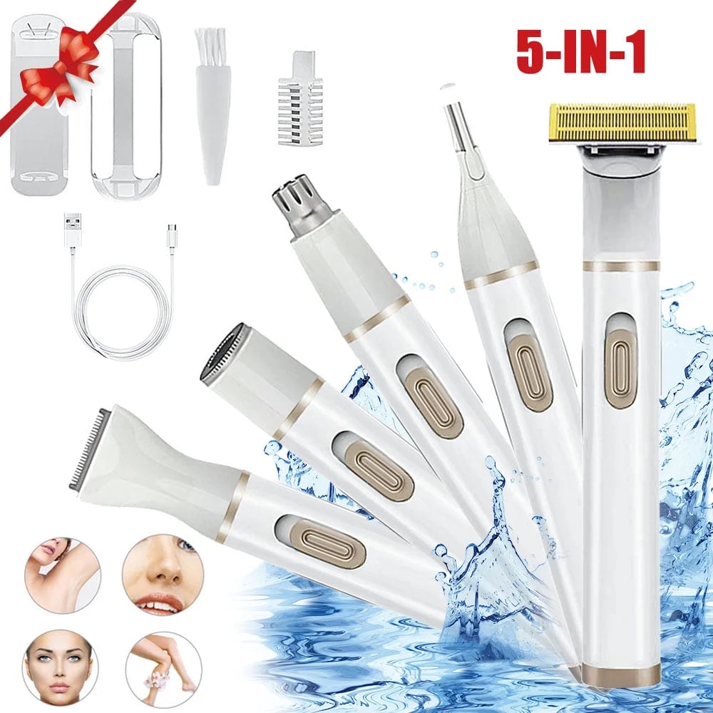 5 in 1 Electric Razor for Women Cordless Face Shaver Set, for Bikini Line, Nose Hair, Eyebrow, Arm, Leg