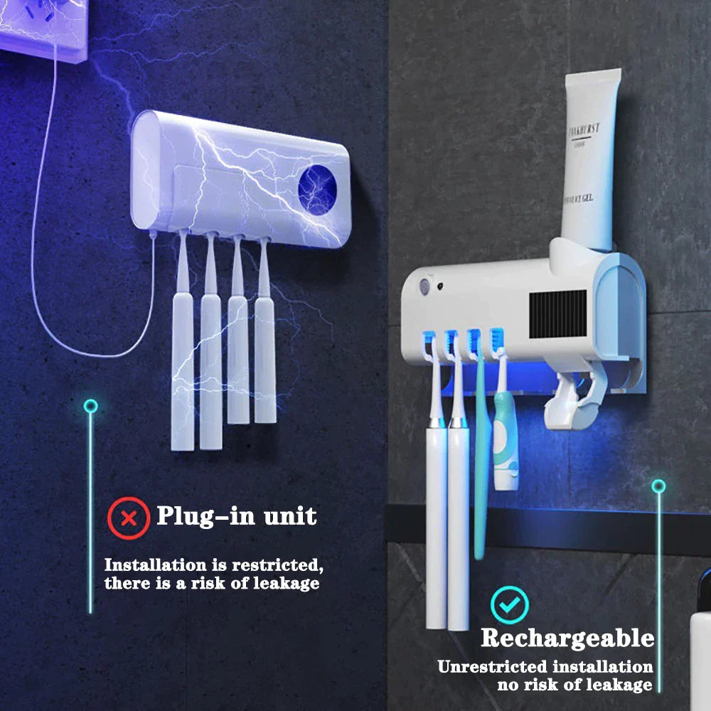 UV Light Sterilizer Toothbrush Holder Cleaner & Automatic Toothpaste Dispenser