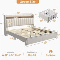 Bed， Queen Bed Frame with Headboard and Storage, Upholstered Queen Bed Frame with Storage, Queen Size Bed Frame with 2 Drawers,