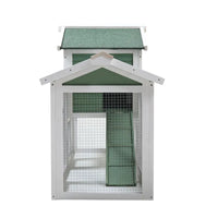 Large Wooden Rabbit Poultry Hutch Indoor and Outdoor Bunny Cage with a Removable Tray and a Waterproof Roof, Grey Green+White