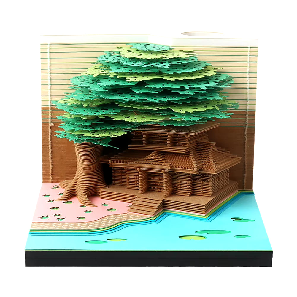 Desk Calendar 2025 3D Memo Pad Paper Carving Art 3D Sticky Notes Convenience Post Notes Marriage Tree Kawaii Notepad with Light