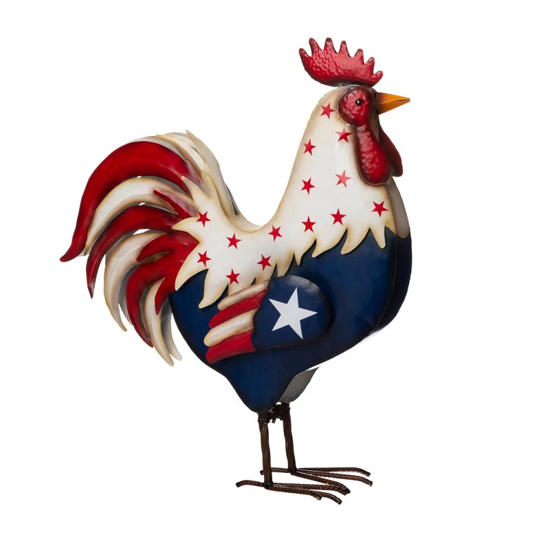 Metal Patriotic Rooster Porch Sign Figurine