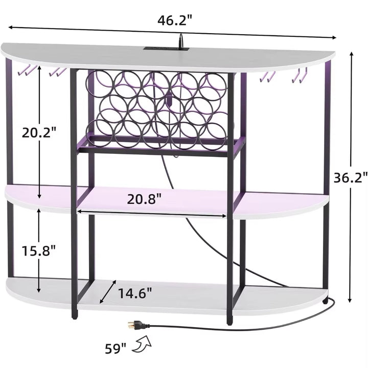 Wine Bar Cabinet with LED Lights and Power Outlets, Freestanding Coffee Liquor Bar Cabinet with Glass Holder