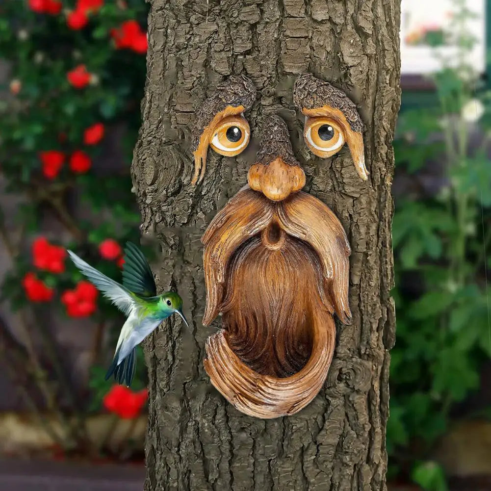 Old Man Face/Pig/Cow Sculpture Whimsical Tree Face Garden Decoration- Bird feeder/ bath