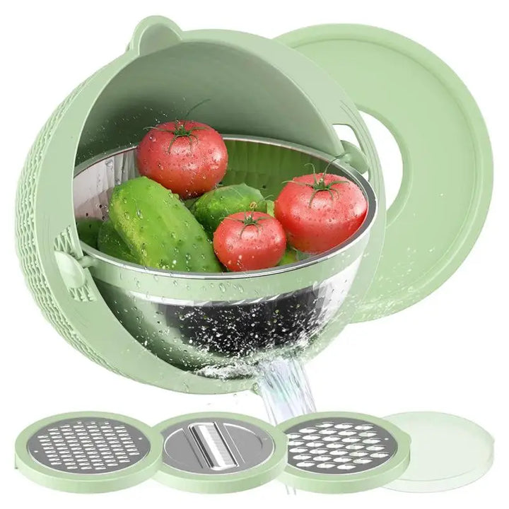 Kitchen Colander Bowl Set Rice Strainer Fruit Cleaner Bowl Stainless Colander Bowl with Handles Double Layer Rotatable Pot