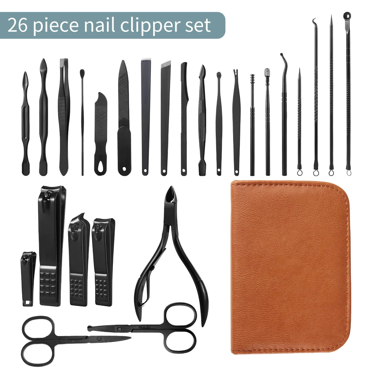 26Pcs Nail Clipper Manicure Set Stainless Steel Manicure Kit Nail Care Tools Portable Kit