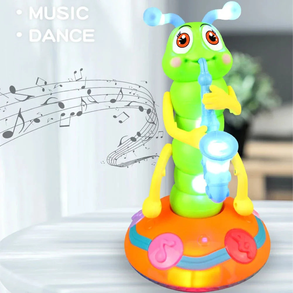 Kids Electric Dancing Saxophone Caterpillar Toys with LED Flashlight Cultivate Imagination Musical Educational Toy Boy Xmas Gift