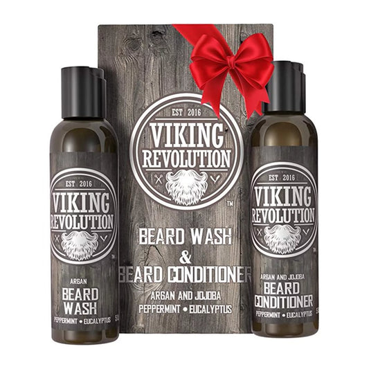 Beard Wash & Beard Conditioner Set W/Argan & Jojoba Oils – Softens, Smooths & Strengthens Beard Growth - Natural Peppermint and Eucalyptus Scent - Beard Shampoo W/Beard Oil (5 Oz)