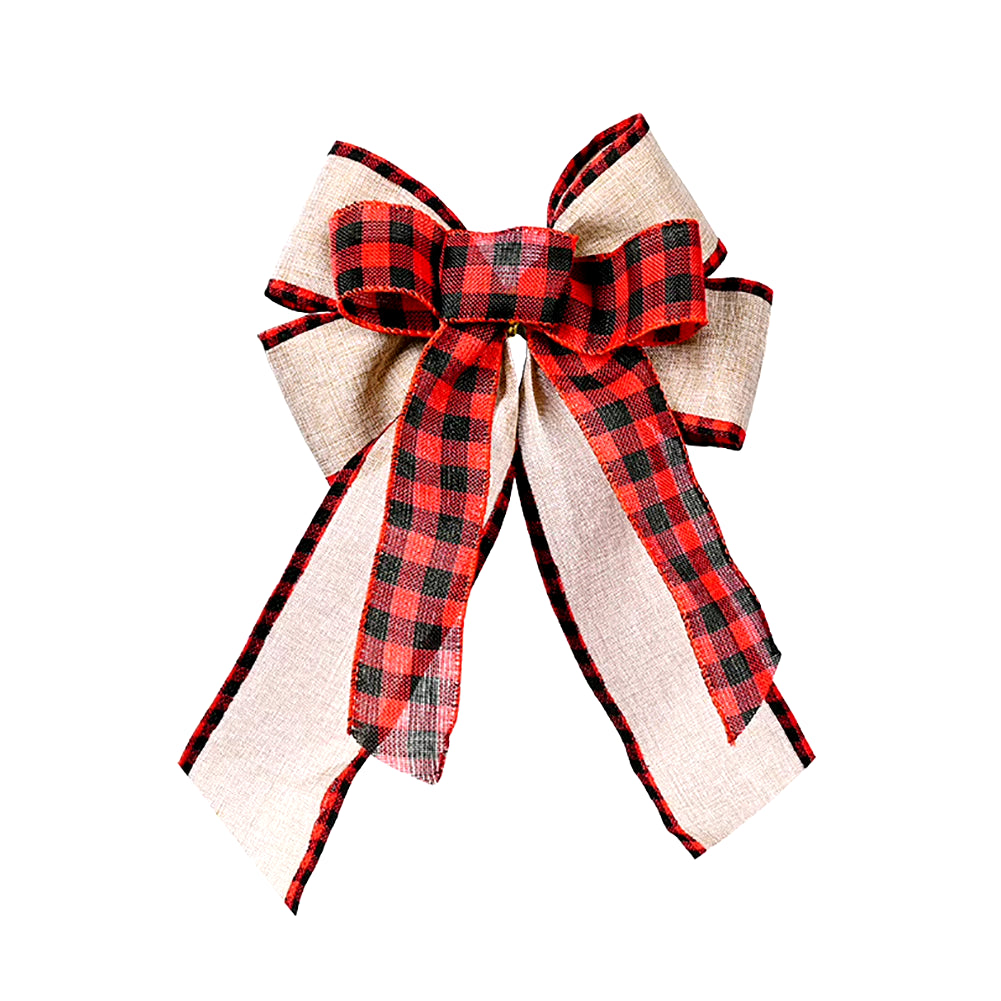 Christmas Bows Tree Topper Buffalo Plaid Xmas Holiday Bow Ornaments for Wreath Front Door Burlap Rustic Farmhouse Decoration