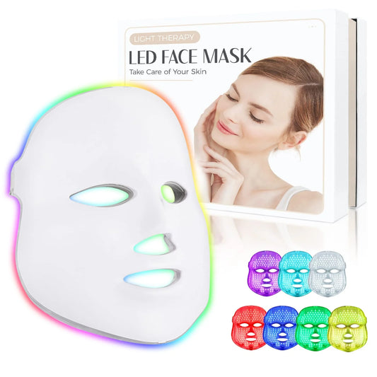 Red-Light-Therapy-For-Face, Led Face Mask Light Therapy 7 Colors LED Facial Mask at Home Skin Rejuvenation Facial Skin Care Mask