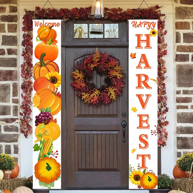 Thanksgiving Couplet Pumpkin Porch Hanging Banner Harvest Festival Party Decoration Thanksgiving Wall Door Hanging Banner