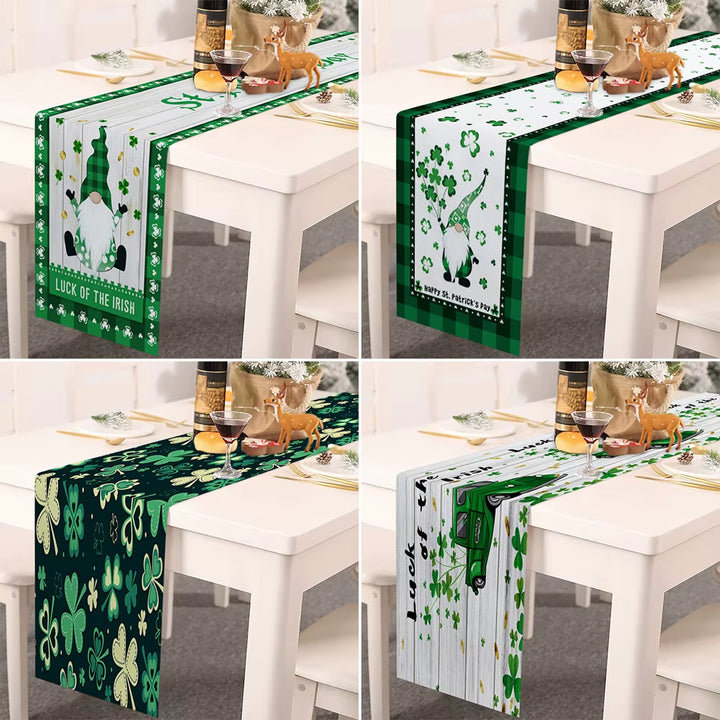 St. Patrick'S Day Table Runner Green Irish Santa Printed Embroidered Table Runner for Saint Patricks Day Holiday Table Decor