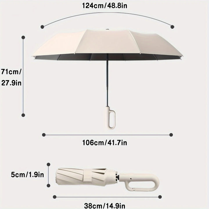 Windproof Umbrella Strong 105CM Reinforced Automatic Folding Umbrella Large Buckle Handle Wind/Water/Sun Resistant