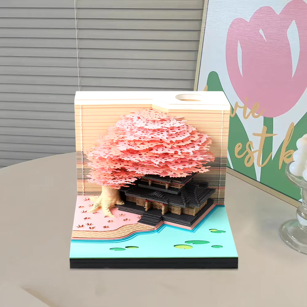 Desk Calendar 2025 3D Memo Pad Paper Carving Art 3D Sticky Notes Convenience Post Notes Marriage Tree Kawaii Notepad with Light