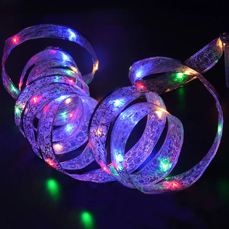 4M Silk Ribbon Led String Lights Copper Wire Christmas Fairy Light AA Battery Holiday Wedding Birthday Party Gift Garland Light