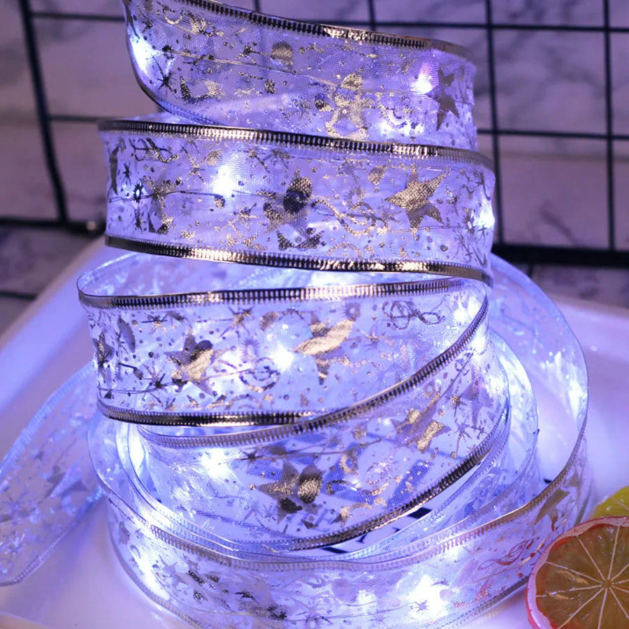 4M Silk Ribbon Led String Lights Copper Wire Christmas Fairy Light AA Battery Holiday Wedding Birthday Party Gift Garland Light