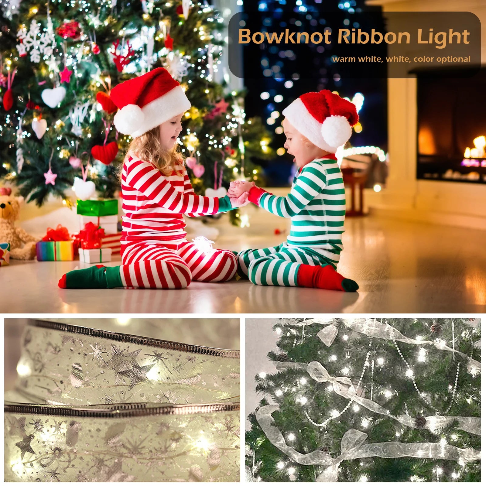 4M Silk Ribbon Led String Lights Copper Wire Christmas Fairy Light AA Battery Holiday Wedding Birthday Party Gift Garland Light