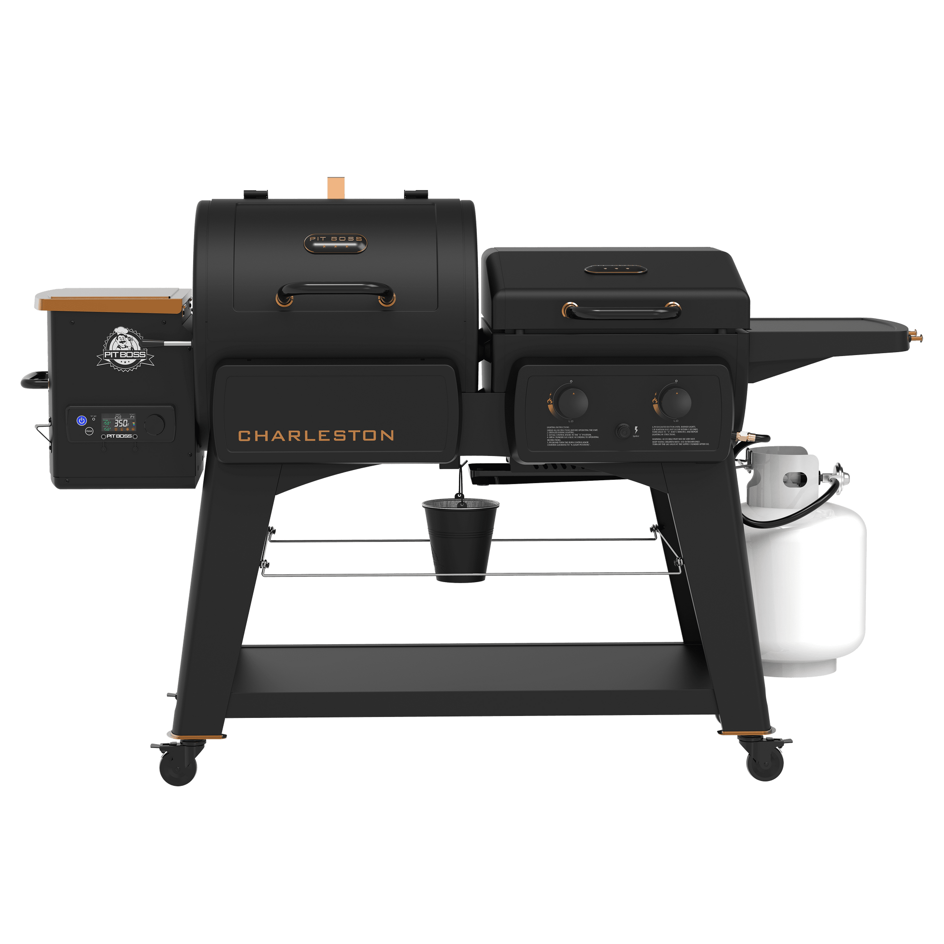 Charleston 1020 Sq in Wood Pellet Grill/Gas Griddle Combo - Onyx Edition