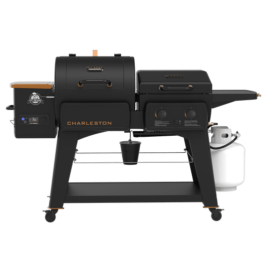 Charleston 1020 Sq in Wood Pellet Grill/Gas Griddle Combo - Onyx Edition