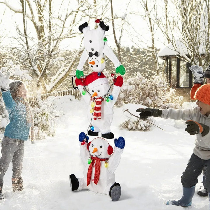 5.6 FT Lighted Christmas Stacked Snowmen Decoration, Pre-Lit Snowmen Ornament with LED Lights, Light String, Outside Xmas Yard