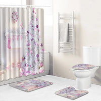 Bathroom Shower Curtain Flower Bath Curtain Sets Valentines Day Toilet Cover Mat Non-Slip Washroom Rug Set Home Decor Accessorie