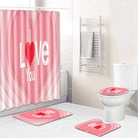 Bathroom Shower Curtain Flower Bath Curtain Sets Valentines Day Toilet Cover Mat Non-Slip Washroom Rug Set Home Decor Accessorie