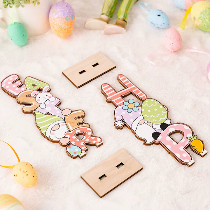 Easter Spring Wooden Ornament Rabbit Eggs Bunny Carrot Party Supplies Faceless Gnome DIY Craft Kids Gifts Easter Decor for Home