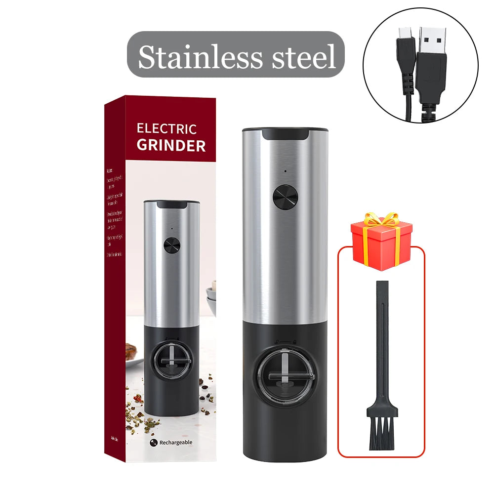 USB Rechargeable Electric Salt Pepper Grinder with Adjustable Roughness Freshly Ground Pepper Pepper Powder Grinder Kitchen Tool