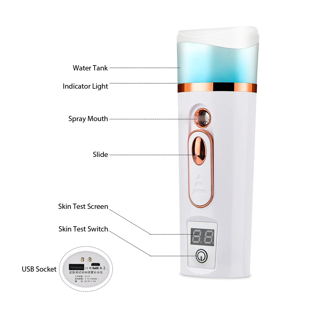 Face Steamer Nano Mist Sprayer Skin Care Moisturizer Rechargeable Humidifier Skin Cleansing Portable Nano Mister Facial Hydra