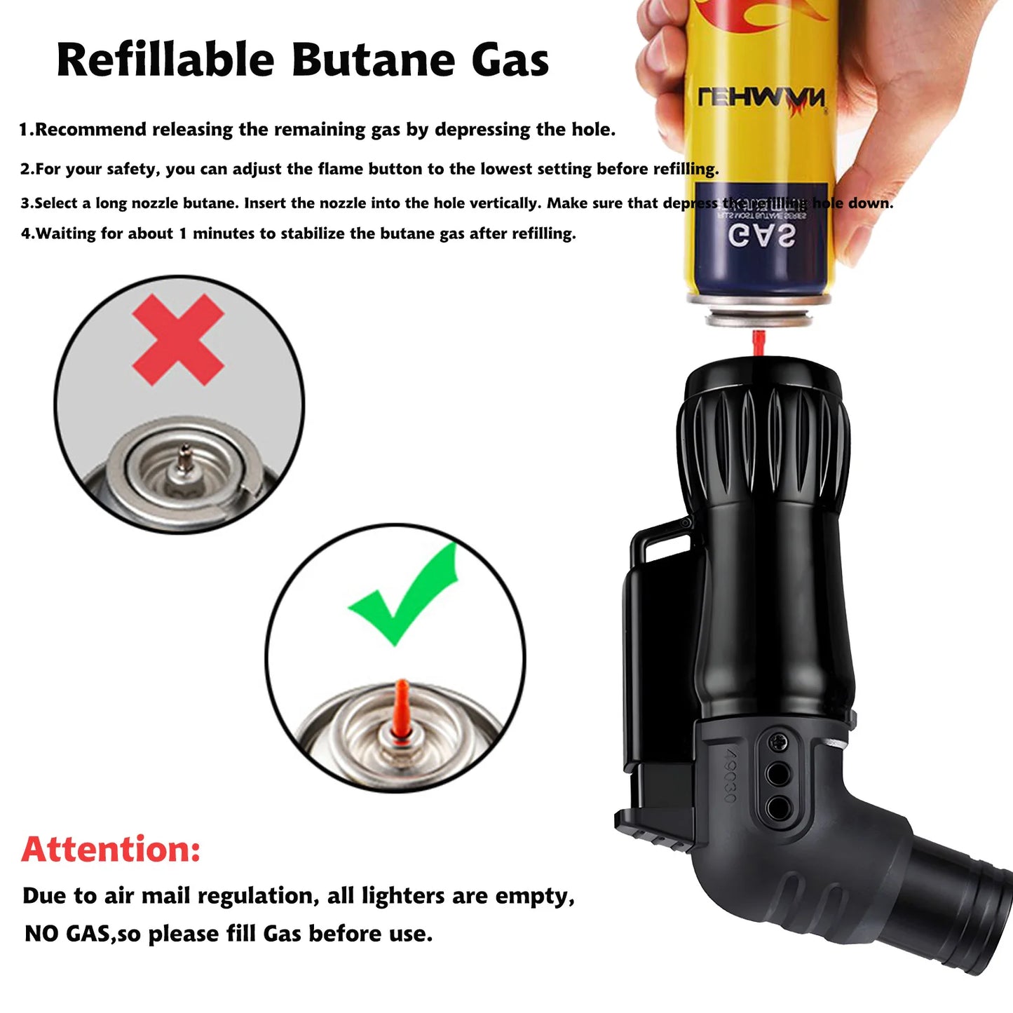 2Pcs/Set Triple Jet Flame Torch Lighter Bend Head Design Refillable Butane Gas, Jet 3 Flame Windproof for Gifts(Without Butane)