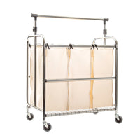 3-Bag Laundry Sorter with Adjustable Clothes Bar