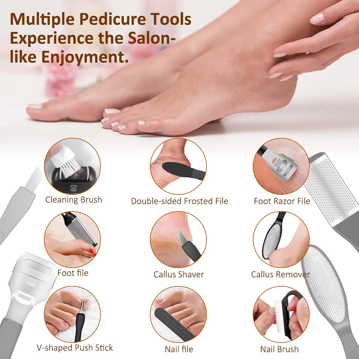 Rechargeable Electric Foot Rasp Electric Pedicure Foot Sander IPX7 Waterproof 3 Grinding Heads to Eliminate Feet Dead Skin