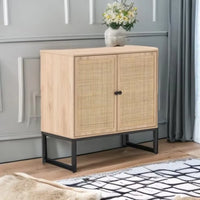 Sideboard Cabinet with Handmade Natural Rattan Doors, Boho Credenzas Accent Furniture Cupboard Console Buffet with Storage