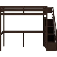 Twin Size Loft Bed with Stairs and Desk, Solid Wood Loft Bed with Staircase and Storage, Stairway High Loft Bed Frame