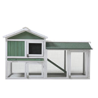 Large Wooden Rabbit Poultry Hutch Indoor and Outdoor Bunny Cage with a Removable Tray and a Waterproof Roof, Grey Green+White