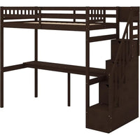 Twin Size Loft Bed with Stairs and Desk, Solid Wood Loft Bed with Staircase and Storage, Stairway High Loft Bed Frame