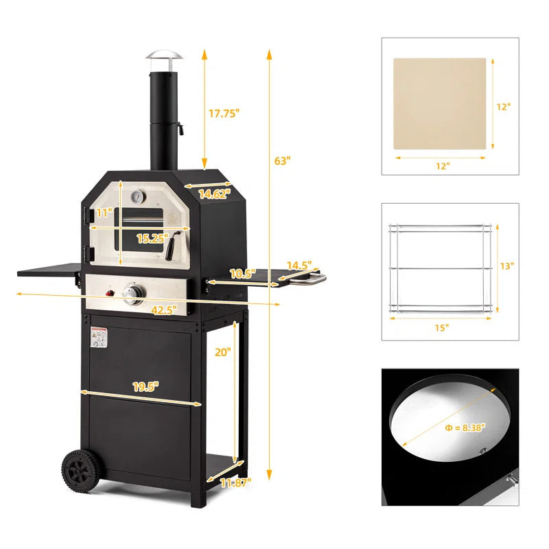 Outdoor Portable Propane Gas Pizza Oven with Wheels, Foldable Shelf, Handle