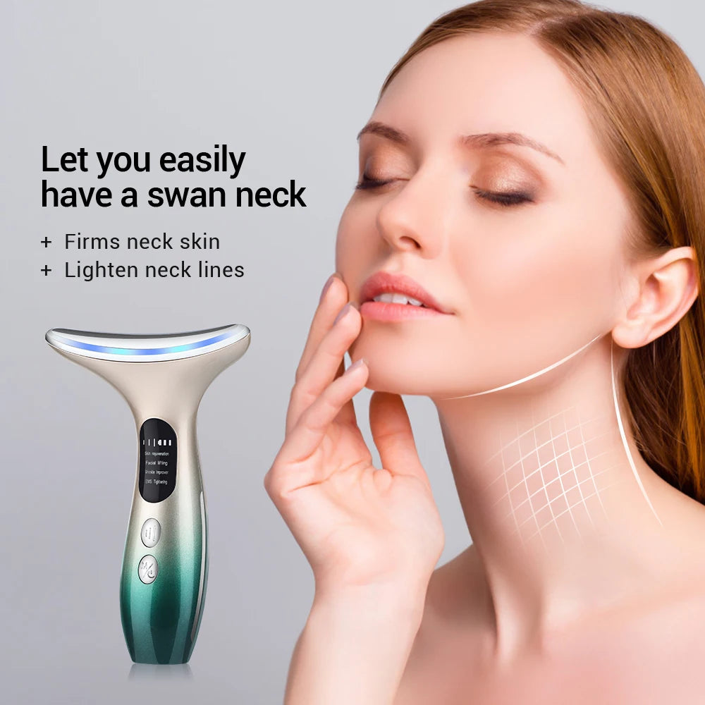 Neck Face Beauty Device 3 Colors LED Photon Therapy Skin Tighten Reduce Double Chin anti Wrinkle Remove Skin Care Tools