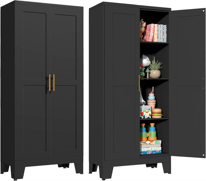 Wardrobe.Metal Armoire Wardrobe Closet, 71 "Metal Clothing Storage Cabinet with Adjustable Shelves and Hanging Rod, Household St