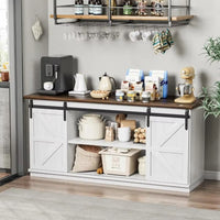 Farmhouse Sideboard Buffet Cabinet, Coffee Bar Storage with Sliding Barn Doors, Shelf for Home Dining Room, 27.5 Height, White