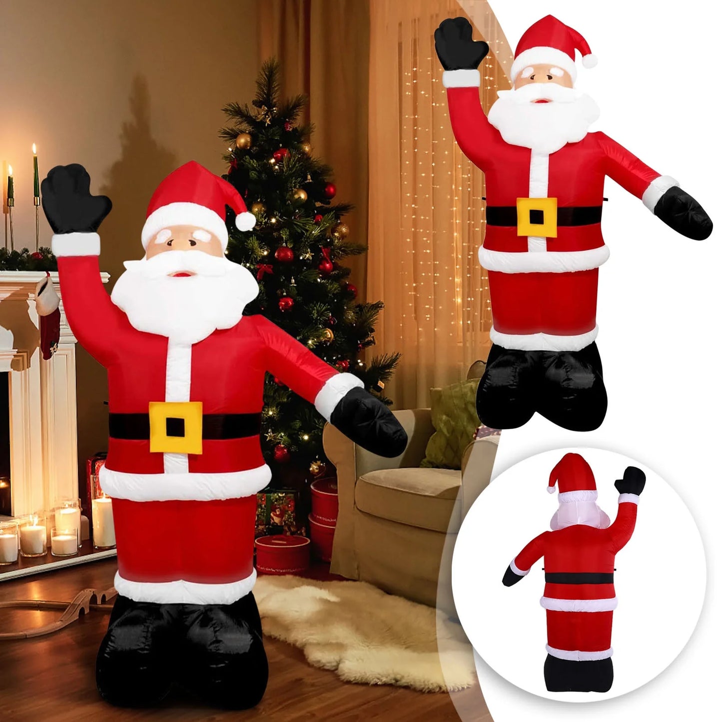 8Ft Tall Happy Christmas Inflatable Santa Is Here Bringing Cheer Annual Perfect Christmas Winter LED Lights Decor Blow up Lighted Yard Lawn Decor Home Family Outside