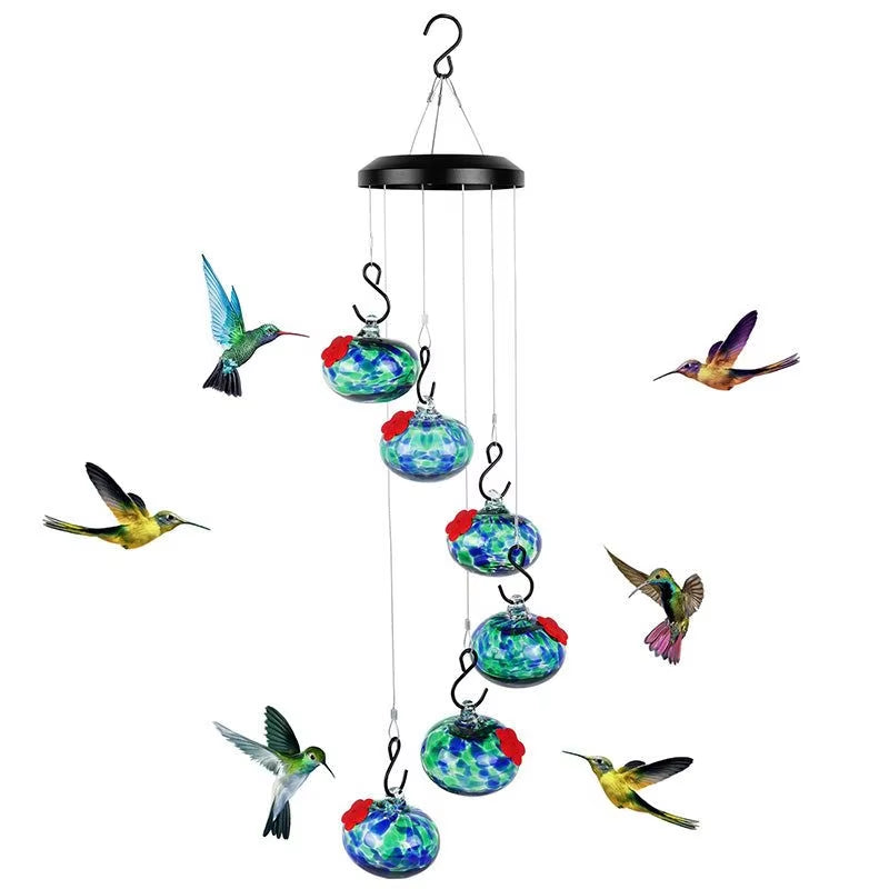 Wind Chimes Hummingbird Feeders for Outdoors Hanging Glass Bird Feeders Bird Feeding Station for outside Garden Backyard Decor