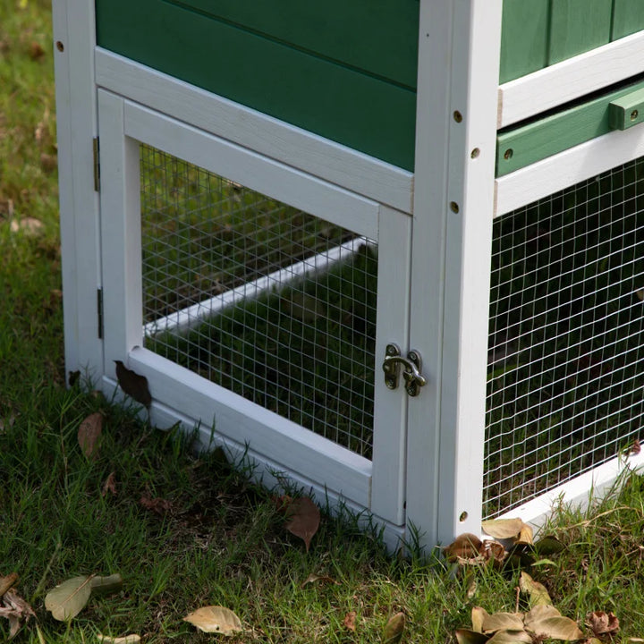 Large Wooden Rabbit Poultry Hutch Indoor and Outdoor Bunny Cage with a Removable Tray and a Waterproof Roof, Grey Green+White