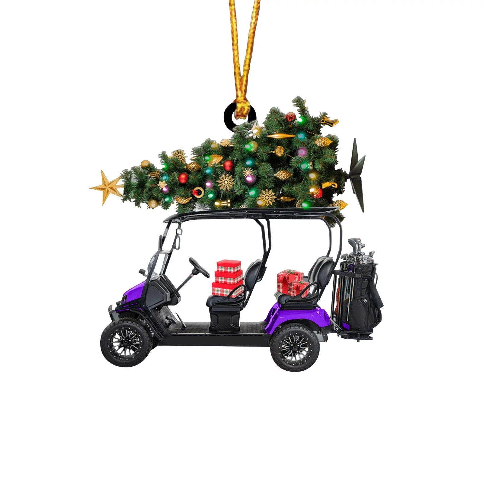 Golf Cart Christmas Ornament, Christmas Golf Ornament, 2D Ornament, Christmas Tree Hanging Gifts, Home Decor Gifts, Xmas Tree Ornament