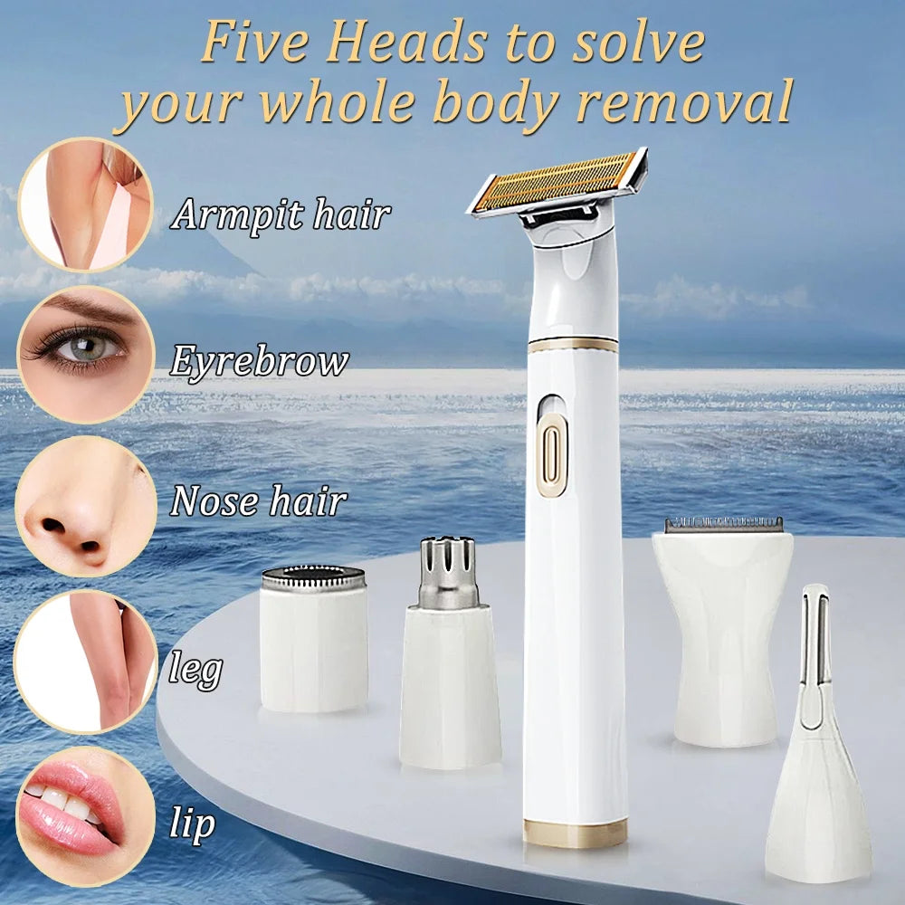 5 in 1 Electric Razor for Women Cordless Face Shaver Set, for Bikini Line, Nose Hair, Eyebrow, Arm, Leg