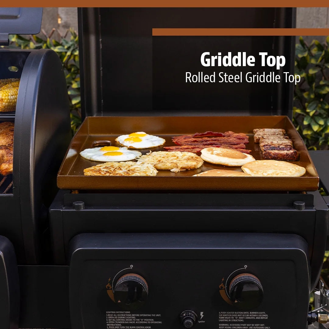 Charleston 1020 Sq in Wood Pellet Grill/Gas Griddle Combo - Onyx Edition