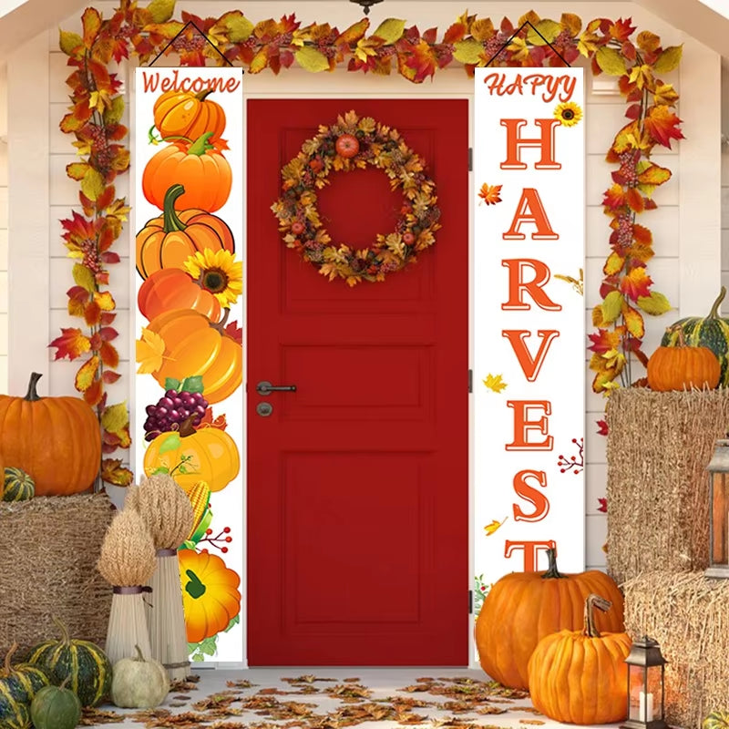 Thanksgiving Couplet Pumpkin Porch Hanging Banner Harvest Festival Party Decoration Thanksgiving Wall Door Hanging Banner