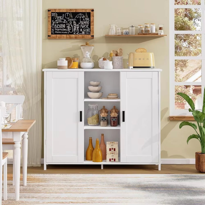 Storage Cabinet with 2 Doors and 4 Storage Shelves, Large Storage Space with inside Shelf, Accent Cabinet