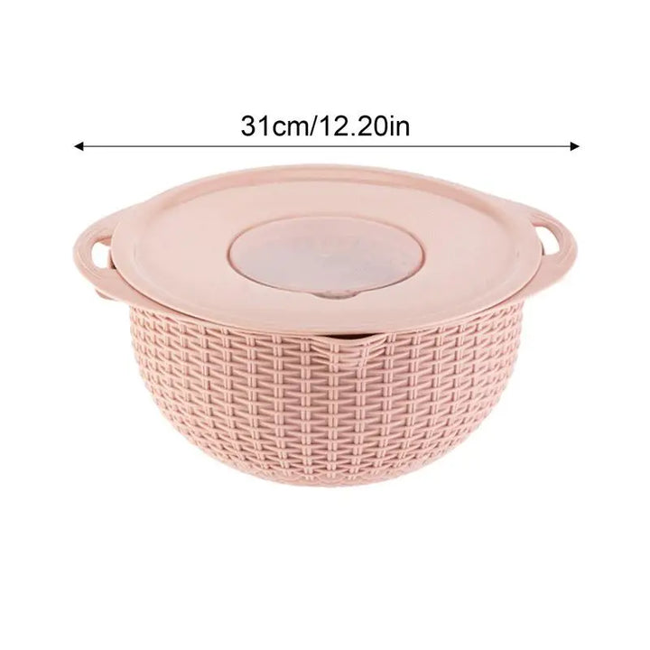 Kitchen Colander Bowl Set Rice Strainer Fruit Cleaner Bowl Stainless Colander Bowl with Handles Double Layer Rotatable Pot